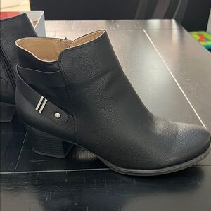 SOUL Naturalizer Black Leather Ankle Bootie with Low Block Heel